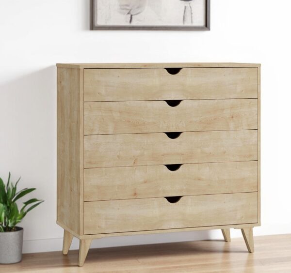 36" Natural Wood Five Drawer Dresser