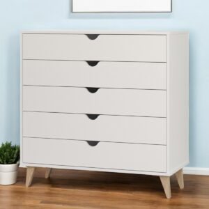 36" White And Natural Wood Five Drawer Dresser