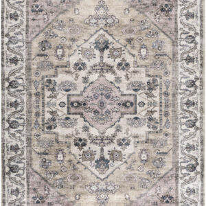 4' X 6' Beige and Gray Oriental Power Loom Distressed Washable Non Skid Area Rug