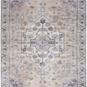 8' X 10' Beige and Gray Oriental Power Loom Distressed Washable Non Skid Area Rug