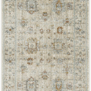 8' Beige and Ivory Oriental Power Loom Distressed Runner Rug With Fringe