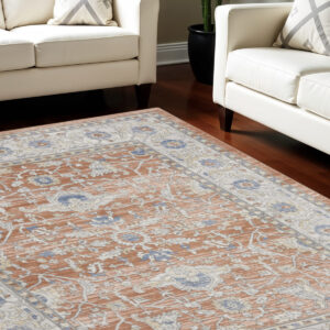 8' X 10' Gray and Red Oriental Power Loom Area Rug