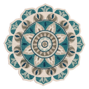 4' Blue Round Wool Floral Hand Tufted Area Rug