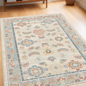 4' X 6' Blue and Ivory Oriental Power Loom Area Rug