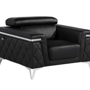 42" Black And Silver Top Grain Leather Club Chair