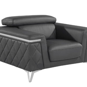 42" Gray And Silver Top Grain Leather Club Chair