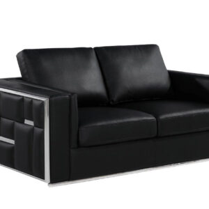 73" Black And Silver Metallic Top Grain Leather Loveseat