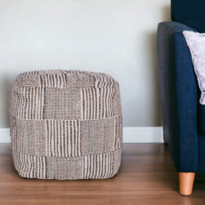 18" Brown Cotton Cube Geometric Pouf Ottoman