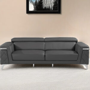 89" Dark Gray Italian Leather Sofa With Silver Legs