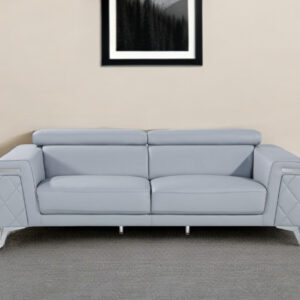 89" Light Blue Italian Leather Sofa With Silver Legs