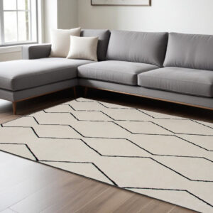 8' X 11' Beige and Black Geometric Power Loom Distressed Non Skid Area Rug
