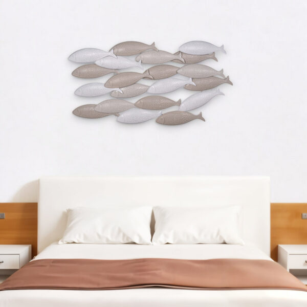 21" X 36" Gray And Beige Metal School of Fish Wall Decor