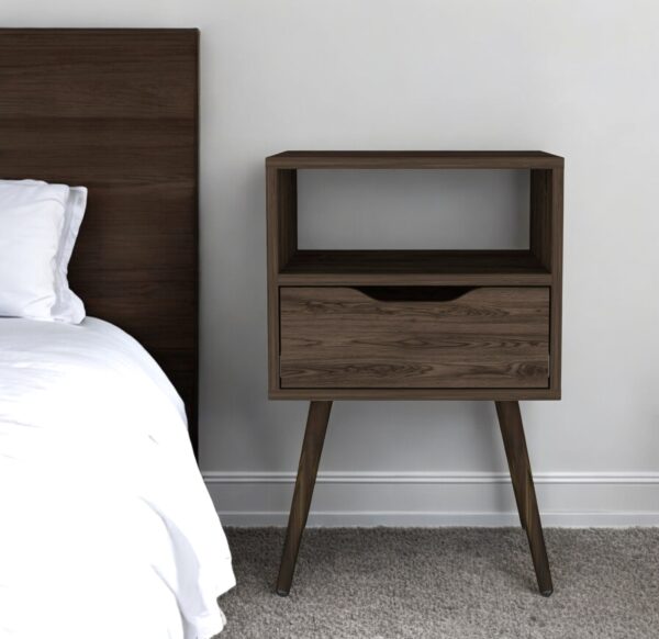 25" Brown Wood One Drawer Nightstand