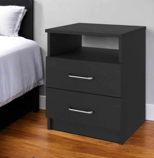 20" Black Wood Two Drawer Nightstand