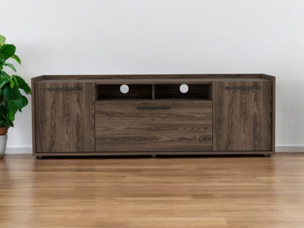 59" Brown Wood Enclosed and Open Storage TV Stand