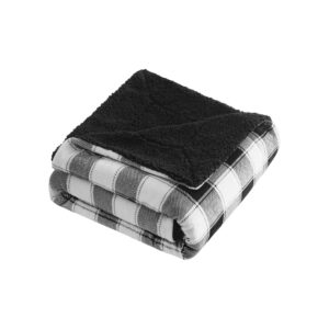 50" X 60" Black And White Velvet Checkered Plush Throw Blanket