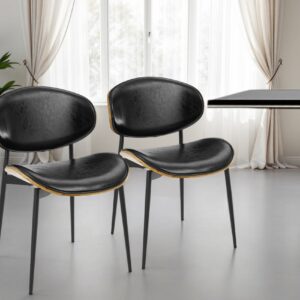Set of Two Black Upholstered Faux Leather Curved Back Dining Side Chairs
