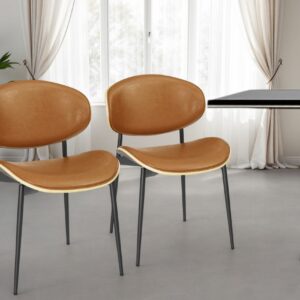 Set of Two Brown and Black Upholstered Faux Leather Curved Back Dining Side Chairs