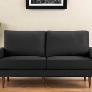 69" Black Velvet Sofa With Dark Brown Legs