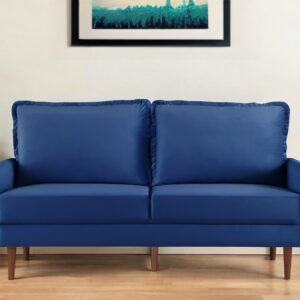 69" Blue Velvet Sofa With Dark Brown Legs