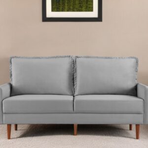 69" Gray Velvet Sofa With Dark Brown Legs