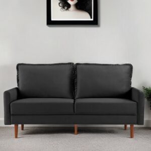 69" Black Velvet Sofa With Dark Brown Legs