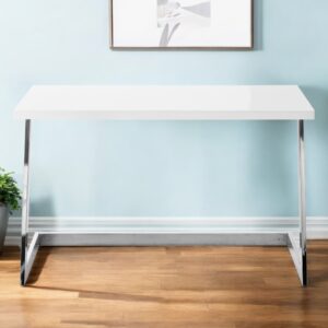 47" White and Silver Wood and Stainless Steel Sled Writing Desk