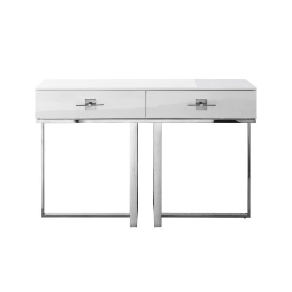47" White And Silver Metallic Stainless Steel Coffee Table With Two Drawers