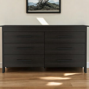 59" Black Six Drawer Double Dresser