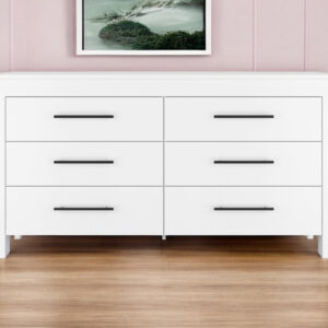 59" White Six Drawer Double Dresser
