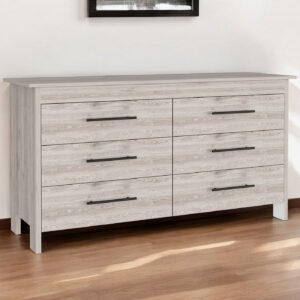 59" Light Gray Six Drawer Double Dresser