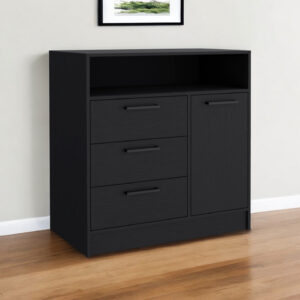 36" Black Three Drawer Combo Dresser With Open Shelf