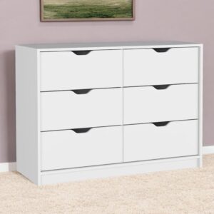 42" White Six Drawer Double Dresser