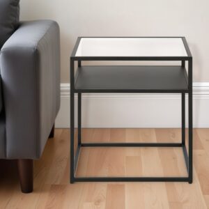 22" Black And Clear Glass And Steel Square End Table With Shelf