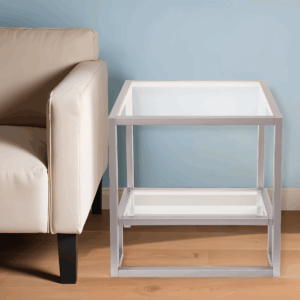 22" Nickel And Clear Glass And Steel Square End Table With Shelf