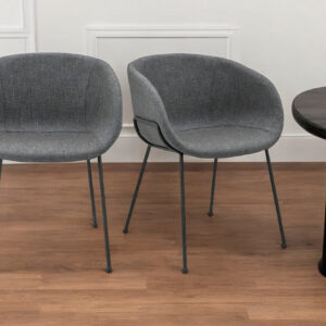 Set of Two Gray and Black Upholstered Fabric Dining Arm Chairs