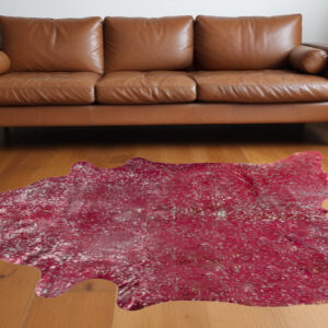 5' X 7' Red and Silver Cowhide Hand Knotted Area Rug