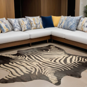 5' X 7' Black and Off White Cowhide Hand Knotted Area Rug