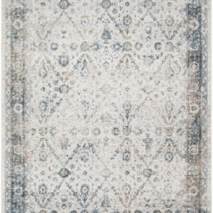 7' X 9' Blue and Ivory Floral Medallion Power Loom Distressed Washable Area Rug
