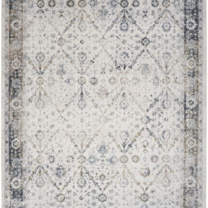 8' X 10' Blue and Ivory Floral Medallion Power Loom Distressed Washable Area Rug