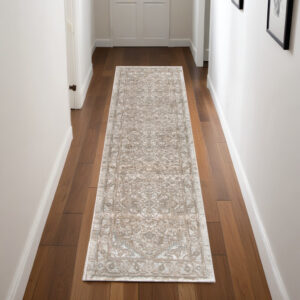 8' Beige And Ivory Medallion Distressed Runner Rug