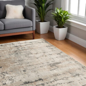 4' Beige and Gray Square Abstract Power Loom Area Rug