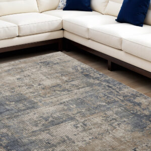 8' X 10' Beige and Blue Abstract Power Loom Distressed Area Rug