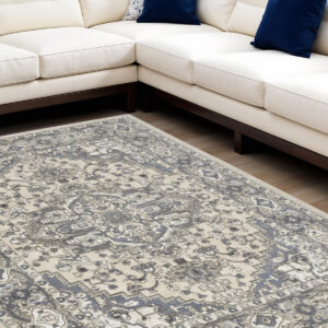8' X 10' Blue and Ivory Medallion Power Loom Distressed Area Rug