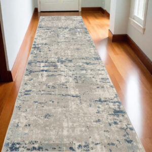 20' Gray And Ivory Abstract Runner Rug