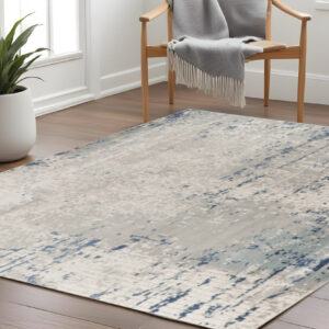 8' Gray and Ivory Square Abstract Power Loom Area Rug