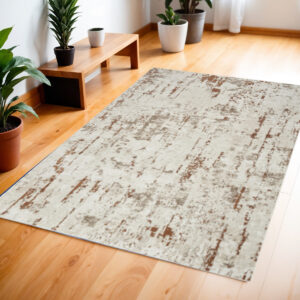 4' X 6' Red and Ivory Abstract Power Loom Area Rug