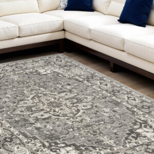 8' X 10' Gray and Ivory Medallion Power Loom Distressed Area Rug