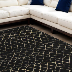 7' X 10' Black and Ivory Abstract Power Loom Distressed Area Rug