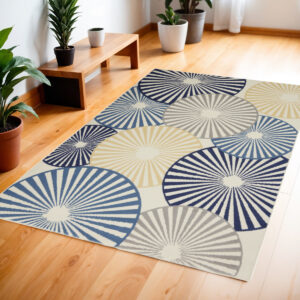 4' X 6' Blue and Ivory Geometric Power Loom Area Rug